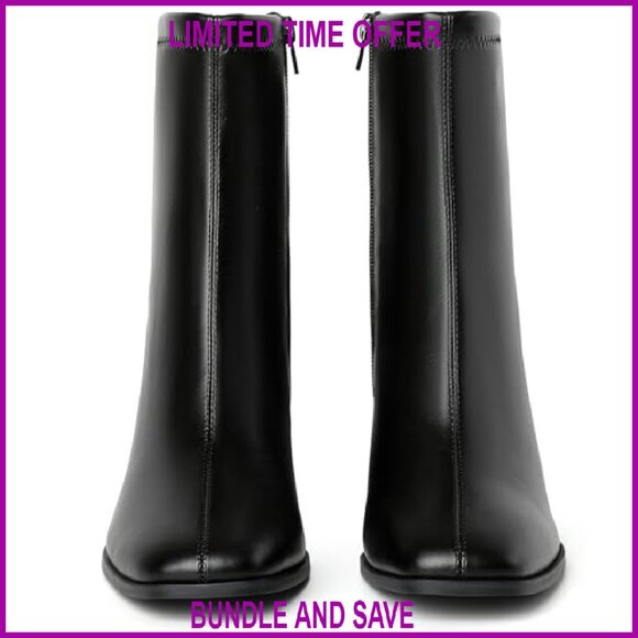 Women's Chunky Block Heel Ankle Boots Square Toe Side Zipper Booties - Picture 6 of 8